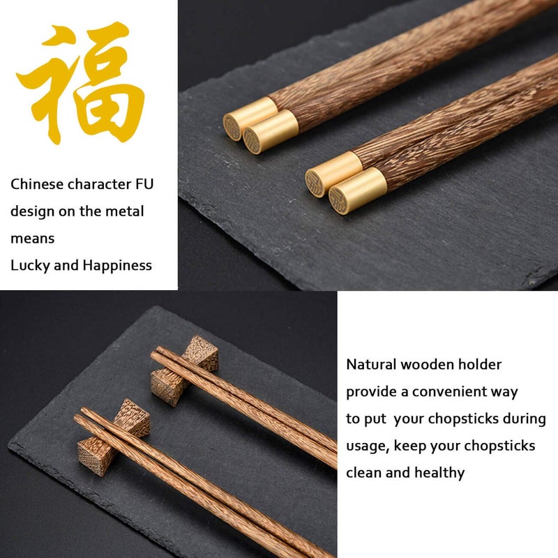 Kenpal Wooden Chopsticks Reusable with Case, Chinese Chop Sticks Set with Holder 2 Pair (Wenge) - Image 3